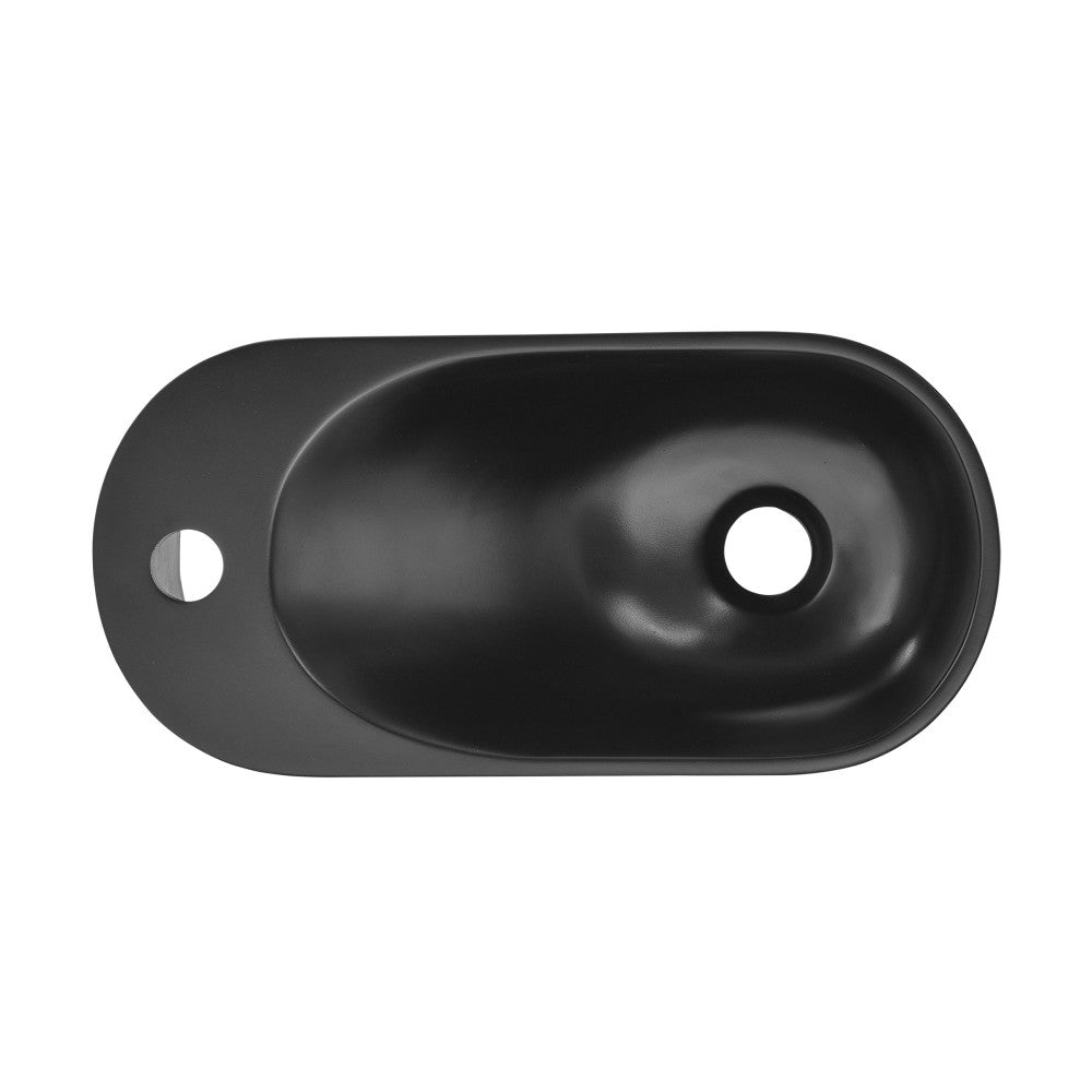 Swiss Madison Terre 18" Solid Surface Oval Wall-Mounted Sink with Left Side Faucet Mount in Matte Black