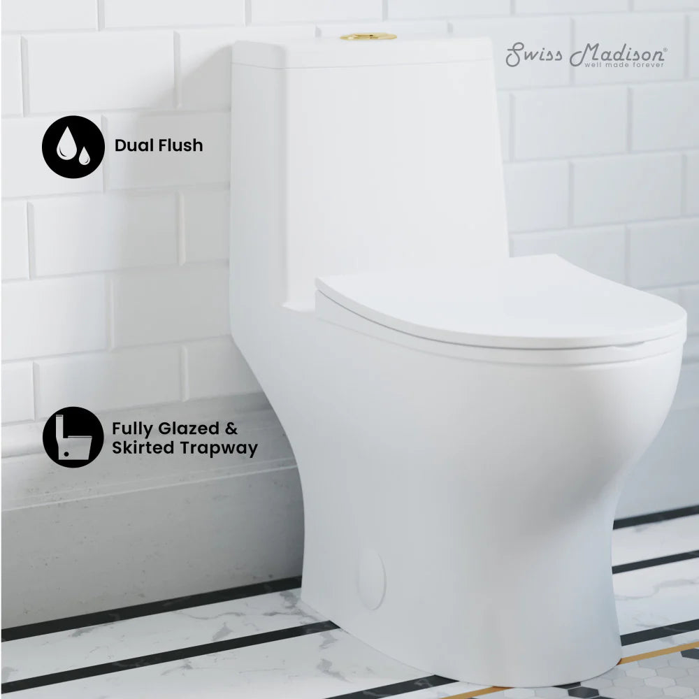 Swiss Madison Ivy One Piece Toilet Dual Vortex™ Flush, Brushed Gold Hardware 1.1/1.6 gpf