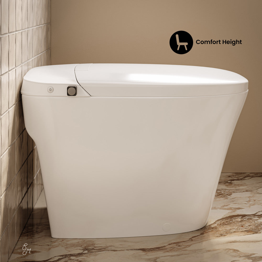 Swiss Madison Hugo H Power Flush Tankless Toilet 12" Rough-in 1.1 GPF Non-Electric ADA Toilet with Integrated Tank and Manual Bidet in Glossy White