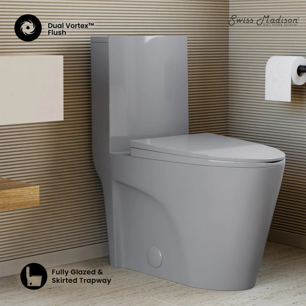 Swiss Madison St. Tropez One-Piece Elongated Toilet Vortex™ Dual-Flush 1.1/1.6 gpf in Glossy Grey