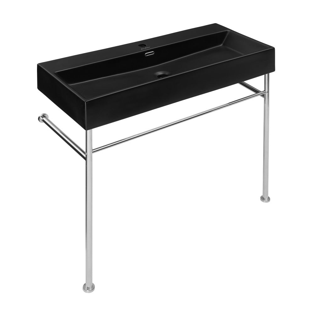 Swiss Madison Claire 40 Ceramic Console Sink Matte Black Basin Chrome Legs