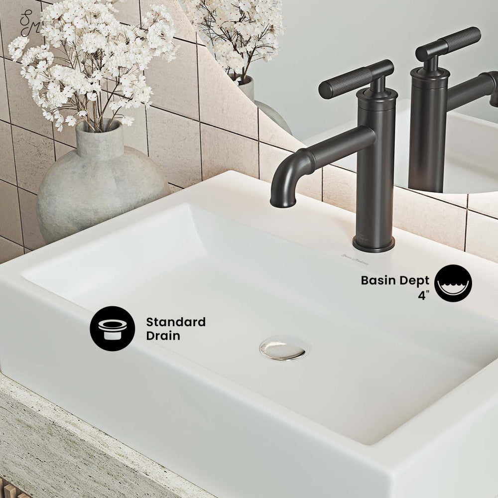 Swiss Madison Claire 20 Rectangle Ceramic Vessel Sink, Matte White