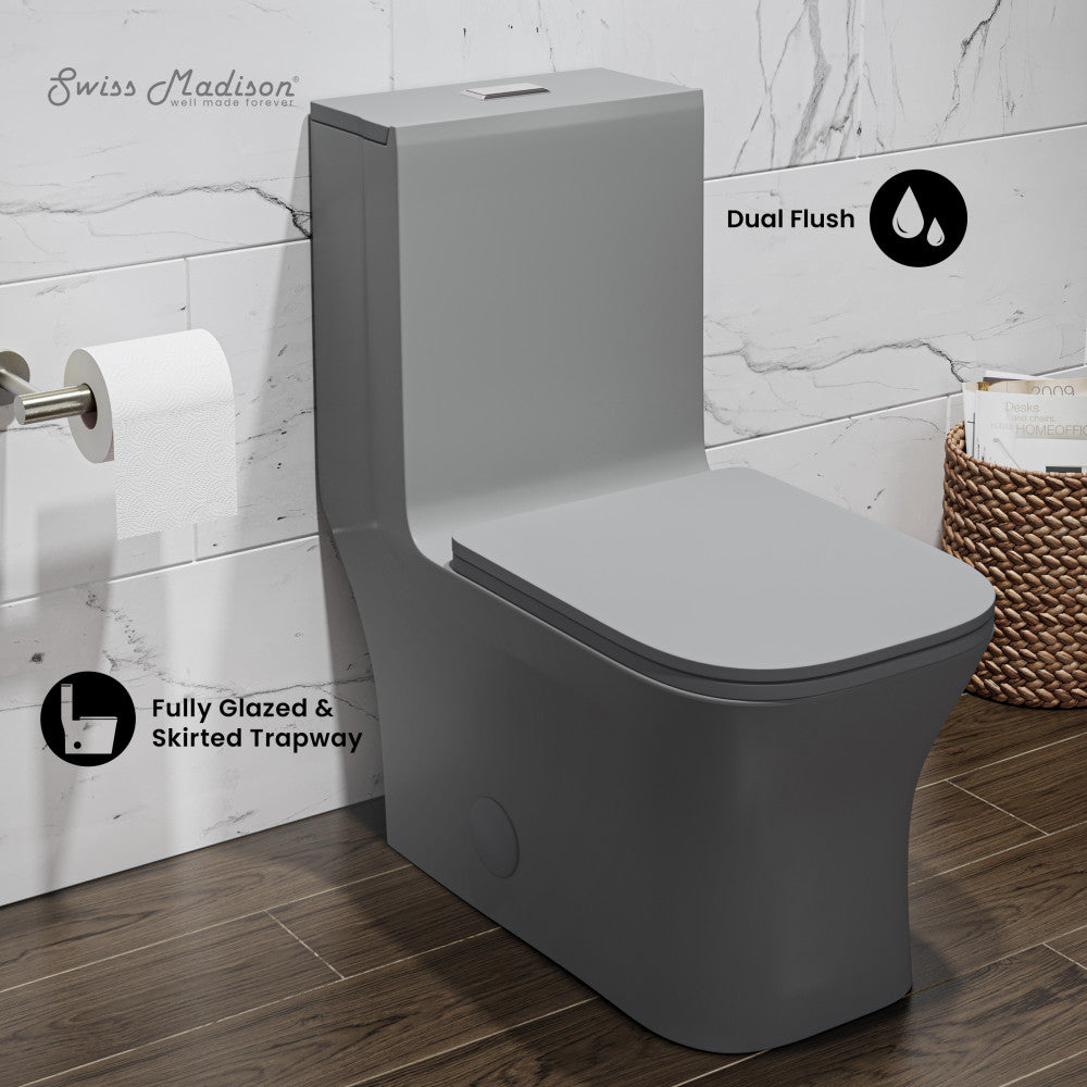 Swiss Madison Concorde One Piece Square Toilet Dual Flush in Matte Grey 1.1/1.6 gpf