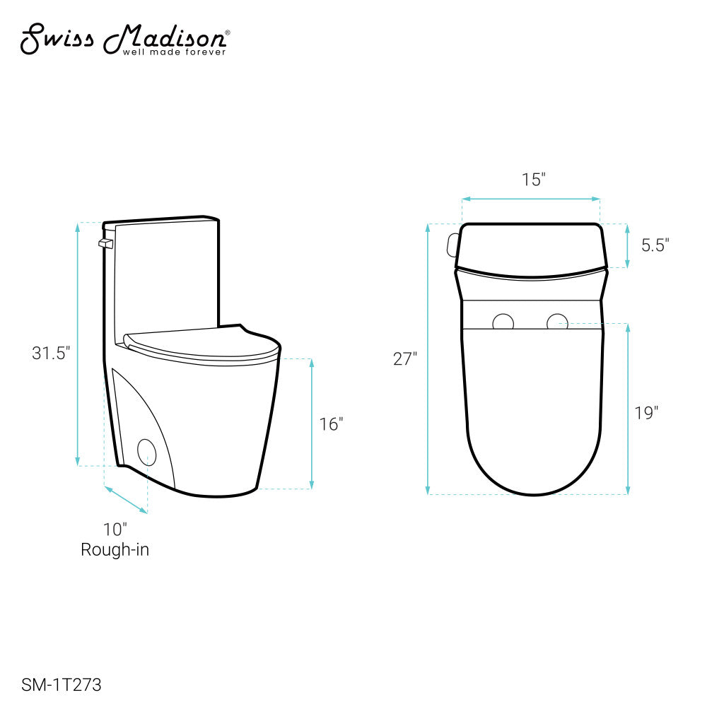 Swiss Madison St. Tropez One-Piece 10" Rough-in 1.28 GPF Left Flush Elongated Toilet in Glossy White
