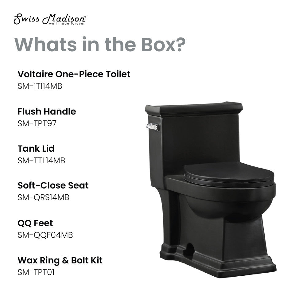 Swiss Madison Voltaire One-Piece Elongated Toilet Left Side Flush Handle 1.28 gpf in Matte Black