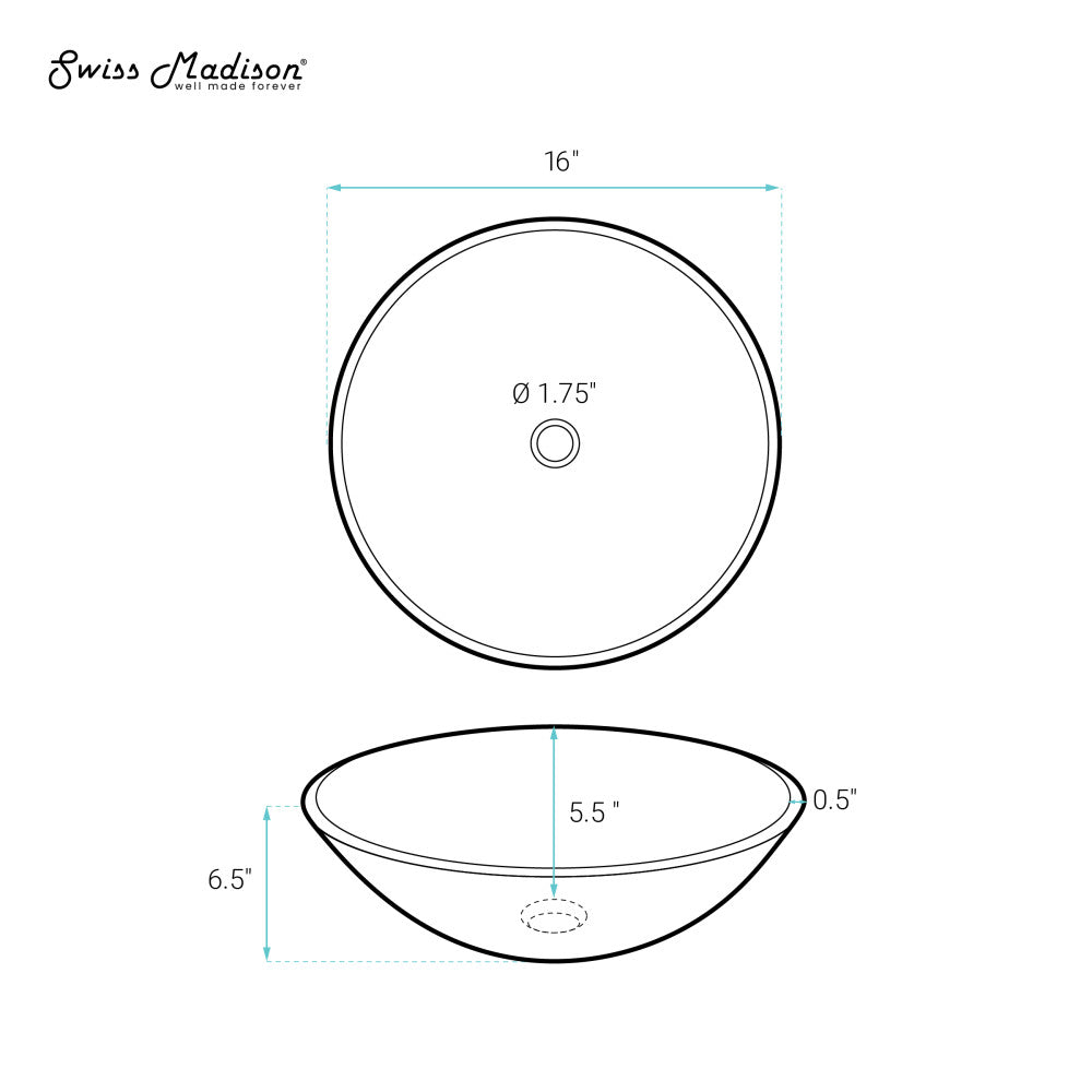 Swiss Madison Virage 16.5" Round Glass Vessel Sink