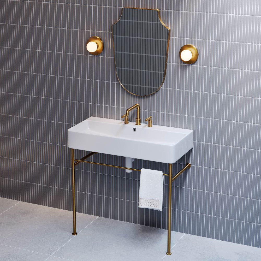Swiss Madison Carre 36" Console Sink White Basin Brushed Gold Legs with 8" Widespread Holes