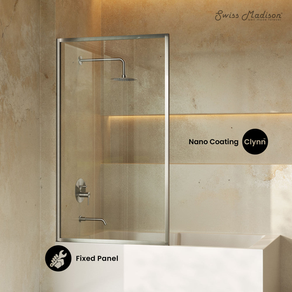 Swiss Madison Pierre 34 x 58 Framed Fixed 3/8 in. (10mm) Clear Tempered Glass Tub Door with Nickel Brushed Frame