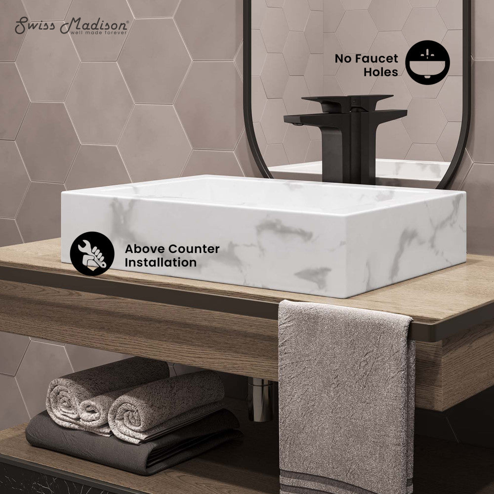 Swiss Madison Voltaire 22" Ceramic Vessel Bathroom Sink in White Marble