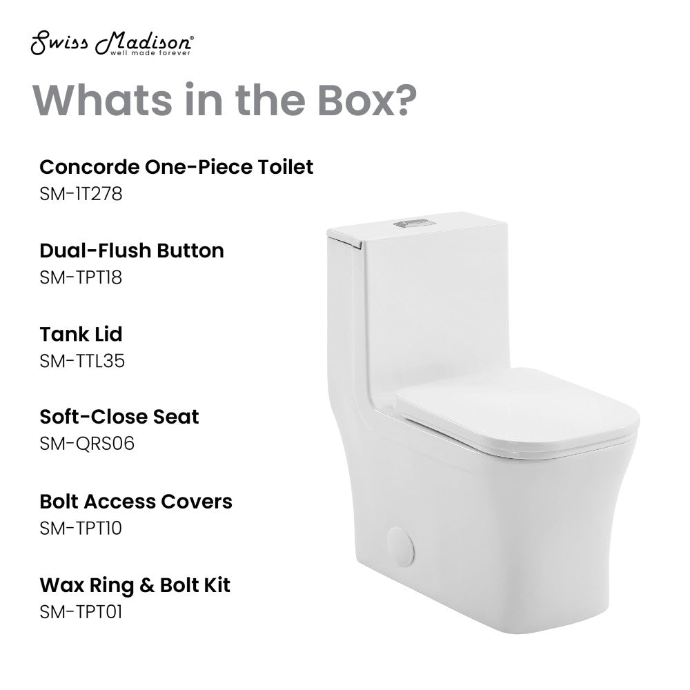 Swiss Madison Concorde One Piece Square Toilet Dual Flush 1.1/1.6 gpf with 10" Rough In