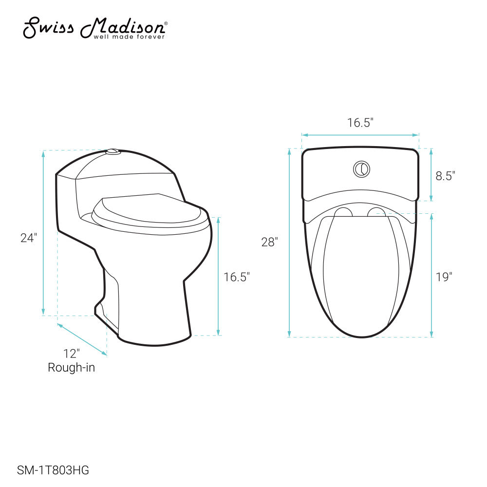 Swiss Madison Chateau One Piece Elongated Toilet Dual Flush, Brushed Gold Hardware 1.1/1.6 gpf