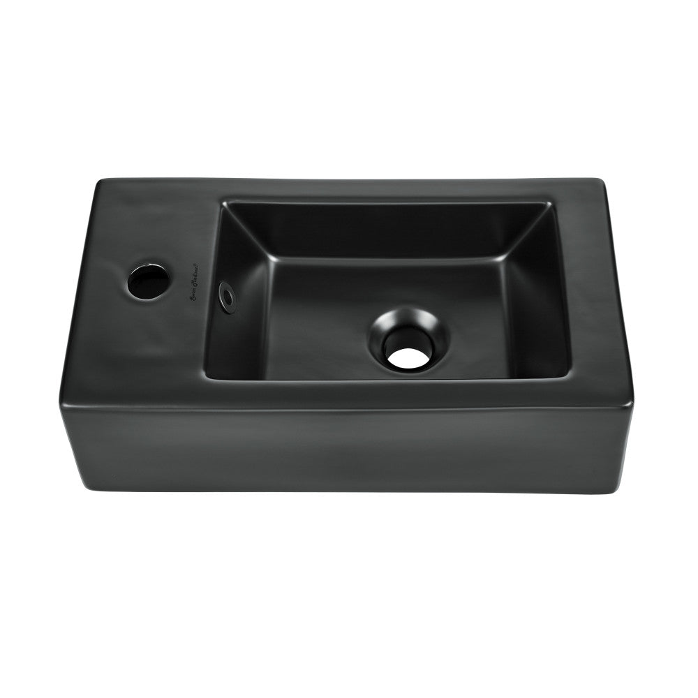 Swiss Madison Voltaire 19.5 x 10 Rectangular Ceramic Wall Hung Sink with Left Side Faucet Mount, Matte Black