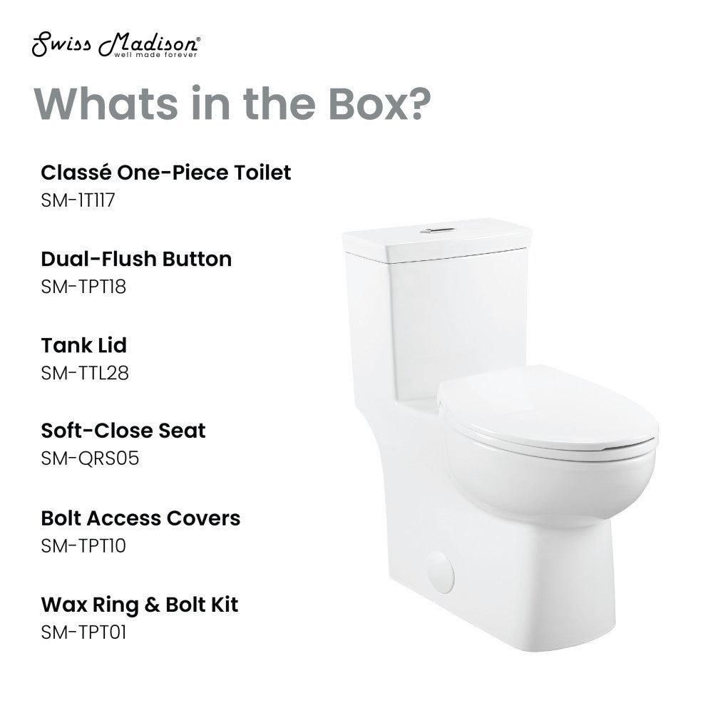 Swiss Madison Classe One-Piece 12" Rough-in 1.1/1.6 GPF Dual Top Flush Elongated Toilet in Glossy White