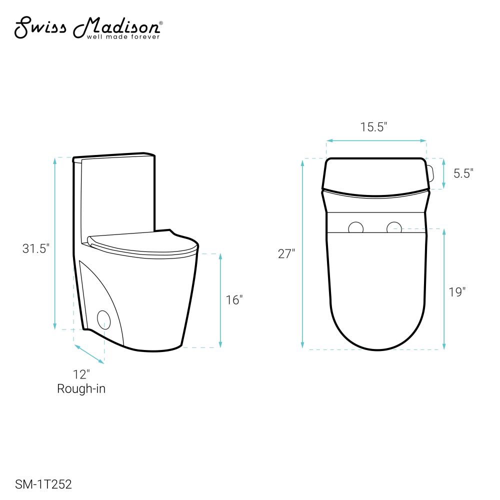 Swiss Madison St. Tropez One Piece Elongated Toilet Right Side Flush 1.28 gpf
