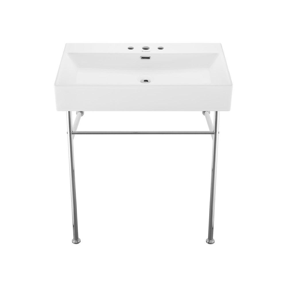 Swiss Madison Claire 30" Console Sink White Basin Chrome Legs with 8" Widespread Holes