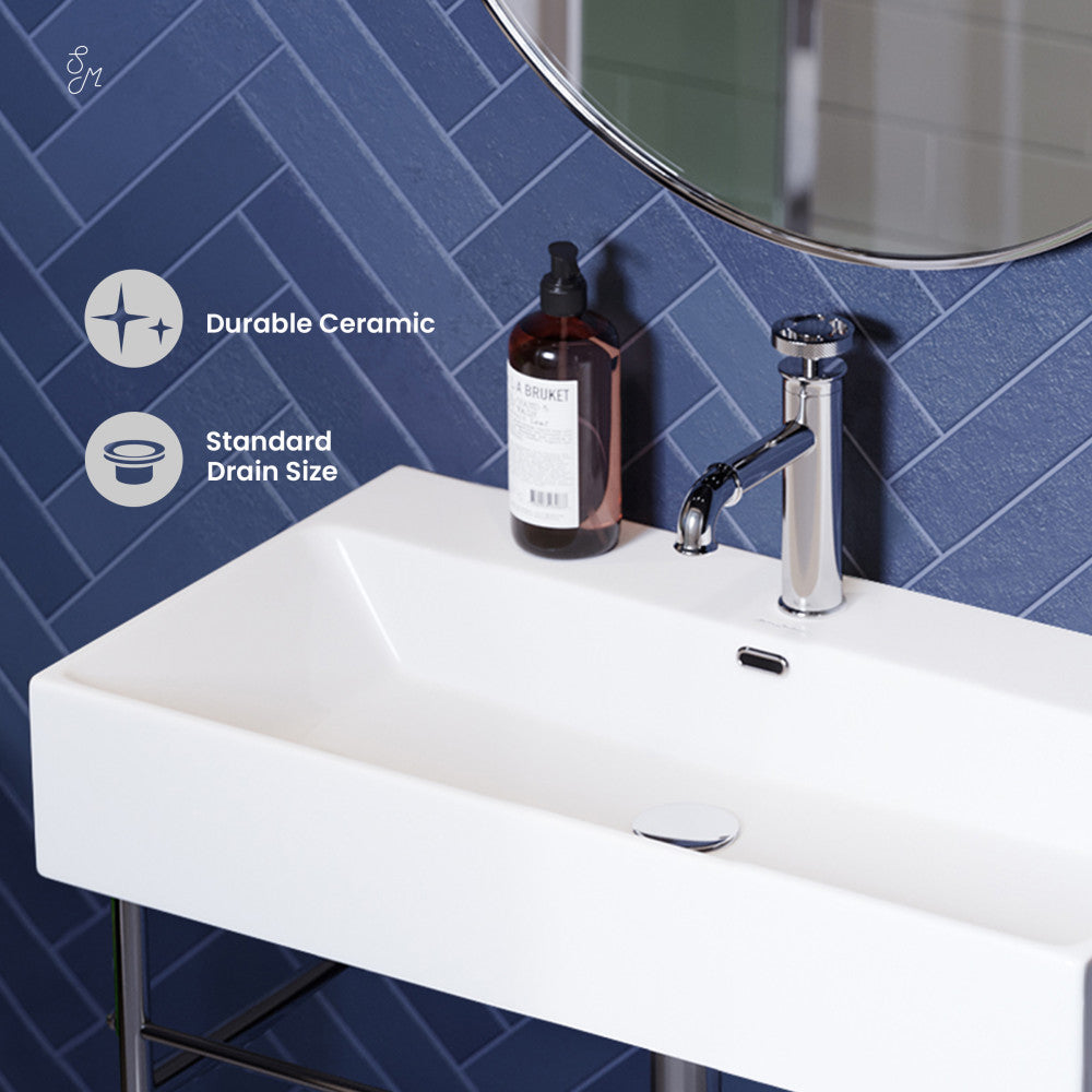 Swiss Madison Claire 30 Ceramic Console Sink White Basin Chrome Legs