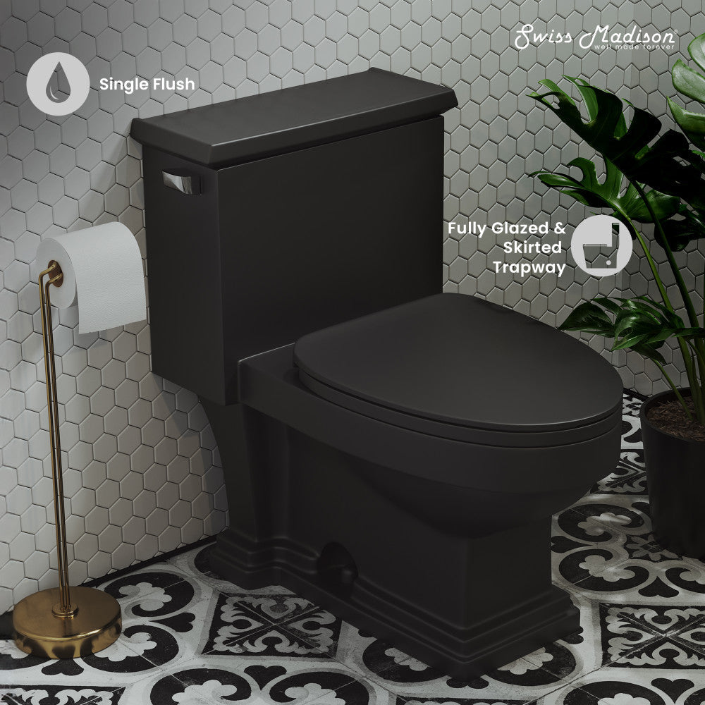 Swiss Madison Voltaire One-Piece Elongated Toilet Left Side Flush Handle 1.28 gpf in Matte Black