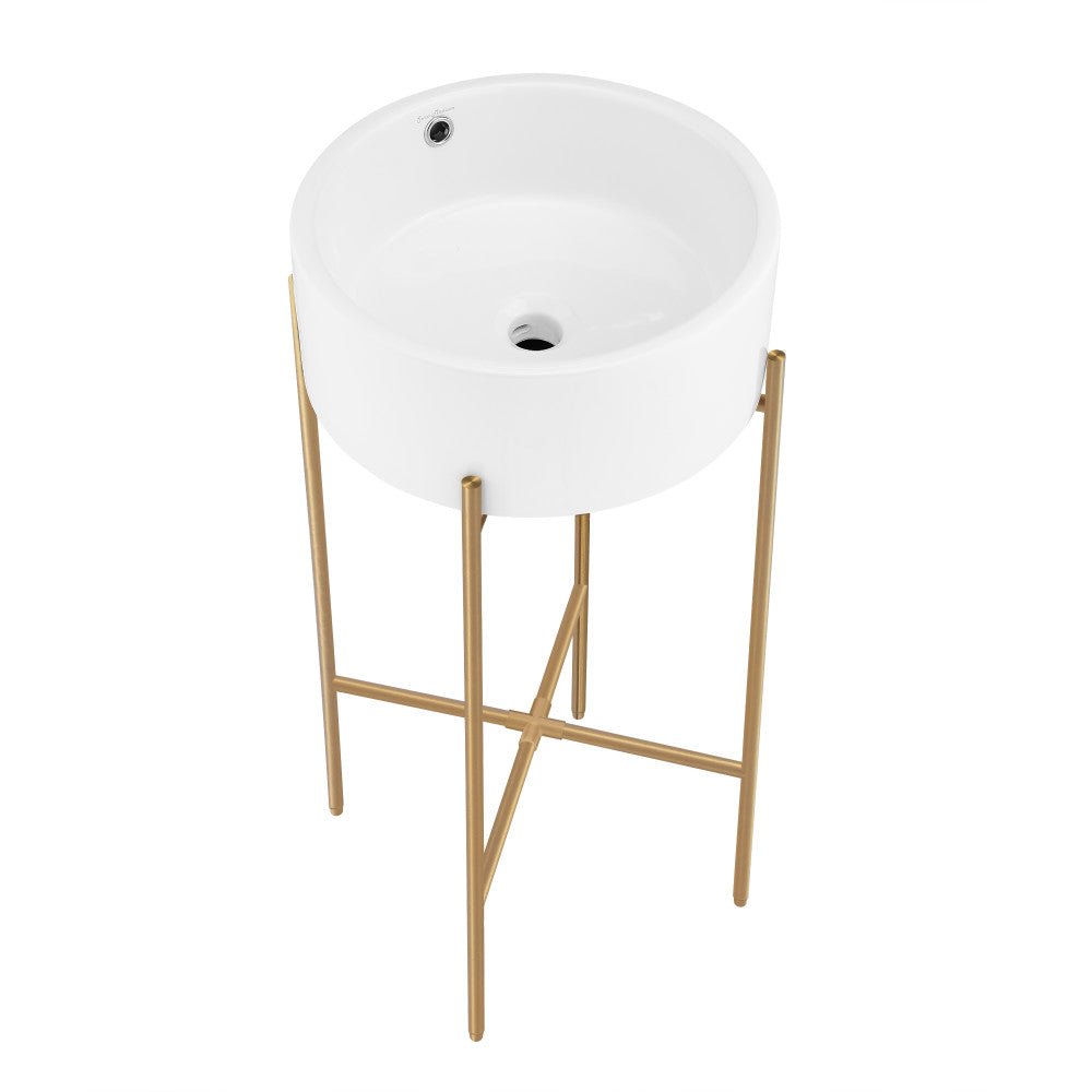 Swiss Madison Monaco 16.5" Round Console Sink, White Basin Brushed Gold Legs
