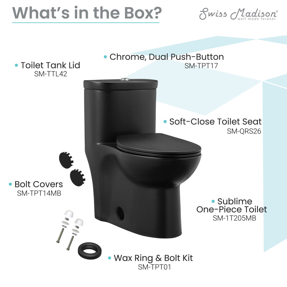 Swiss Madison Sublime One-Piece Elongated Toilet Dual-Flush in Matte Black 1.1/1.6 gpf