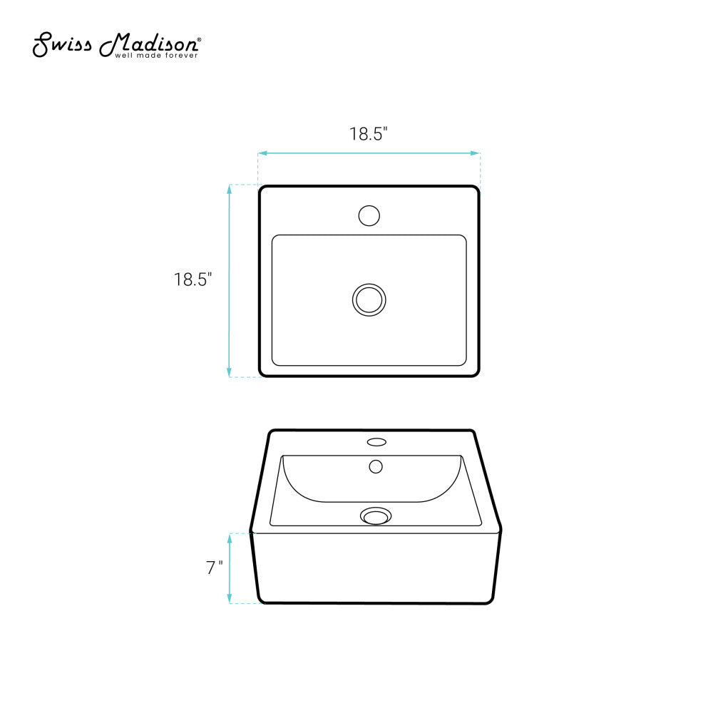 Swiss Madison Voltaire 18 Square Ceramic Wall Mount Sink