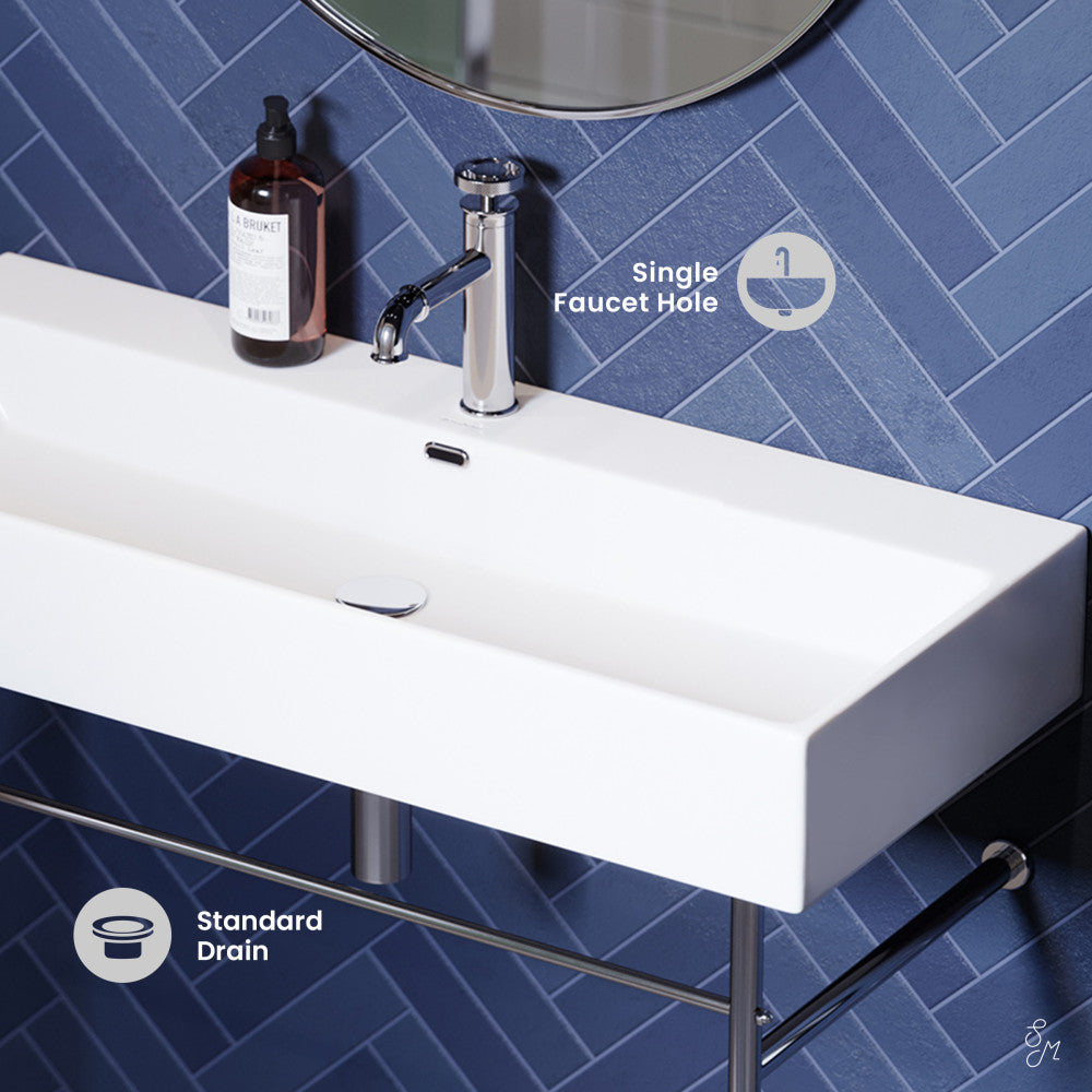 Swiss Madison Claire 40 Ceramic Console Sink White Basin Chrome Legs