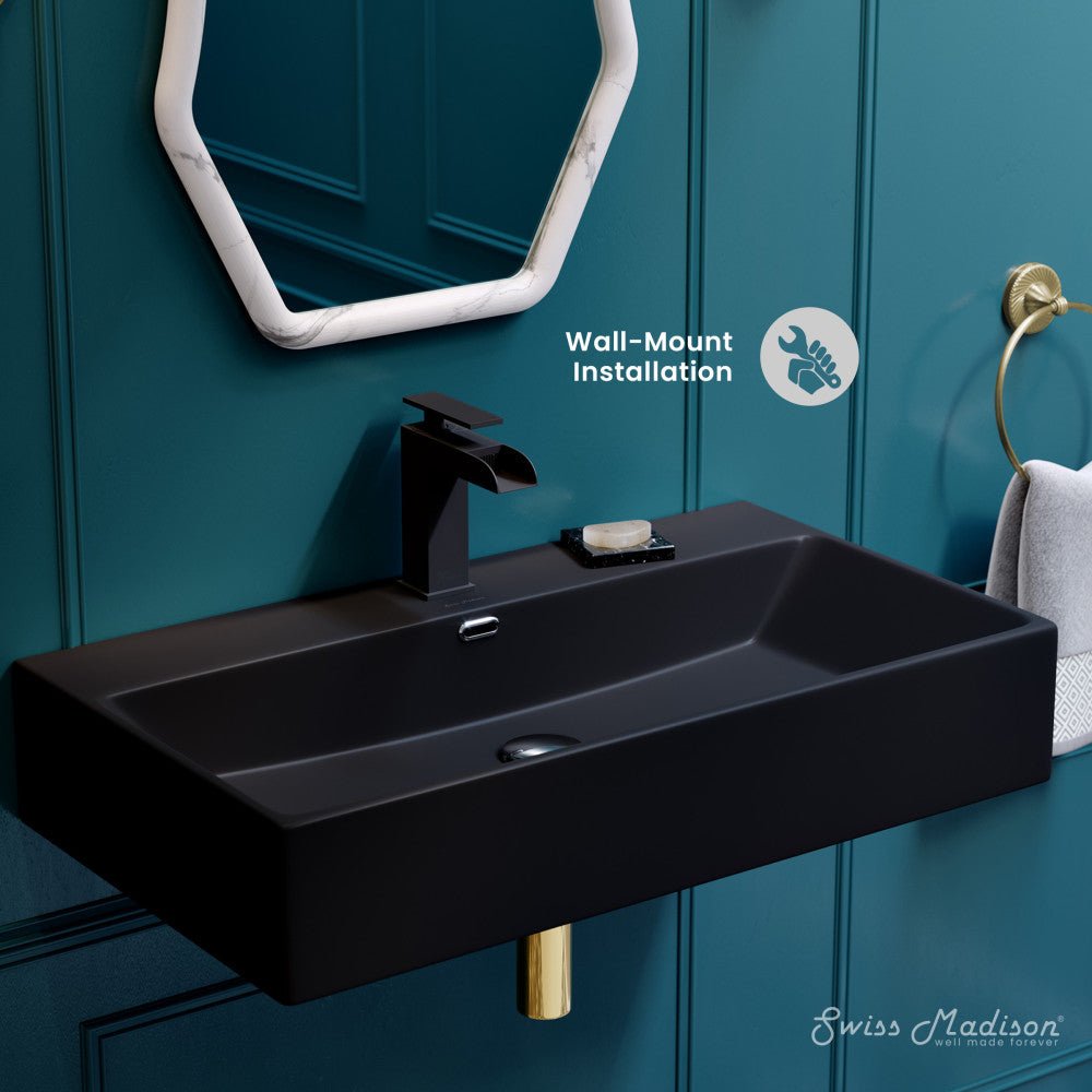 Swiss Madison Claire 30" Rectangle Wall-Mount Bathroom Sink in Matte Black