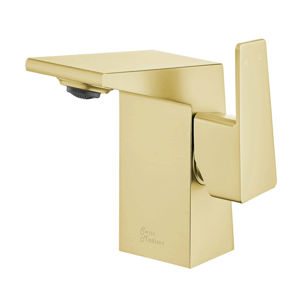 Swiss Madison Carre Single Hole, Single-Handle, Bathroom Faucet in Brushed Gold