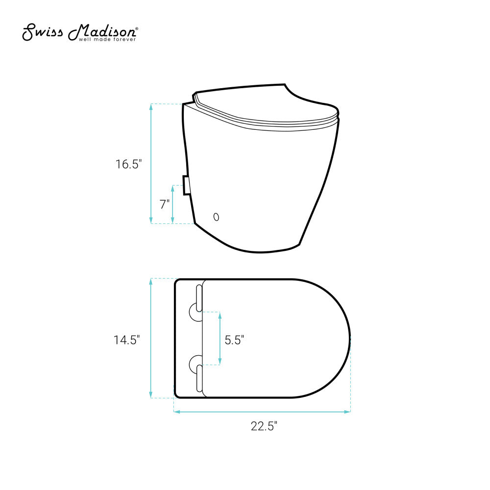 Swiss Madison St. Tropez Back-to-Wall Toilet Bundle 0.8/1.6 GPF Dual Flush in Glossy White with Brass Flush Plate