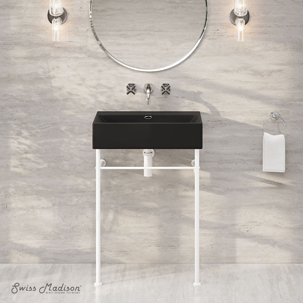 Swiss Madison Claire 24" Rectangle Matte Black Zero Hole Console Sink with Matte White Legs