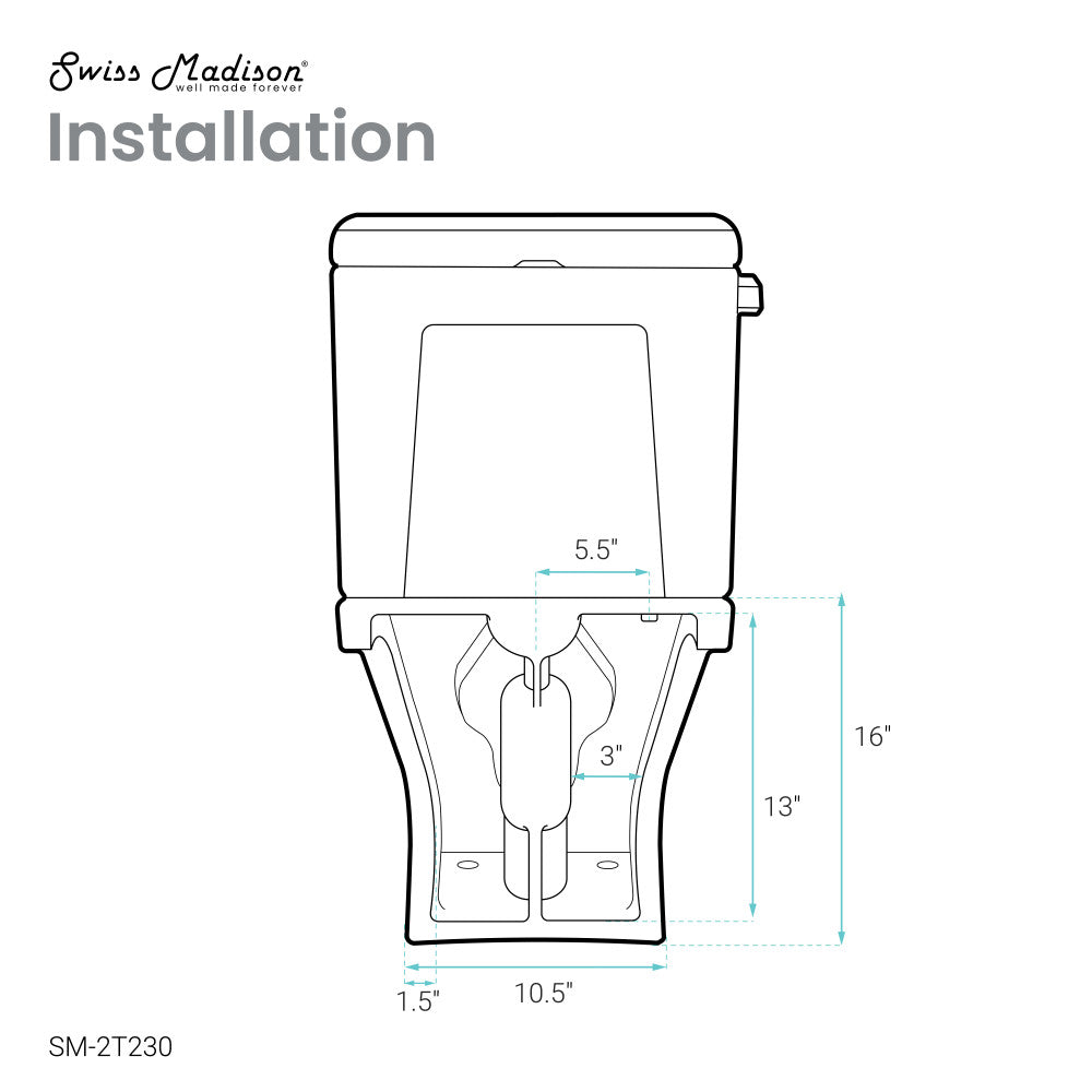 Swiss Madison Cache Two-Piece Elongated Toilet Left Side Flush Handle Toilet 1.28 gpf
