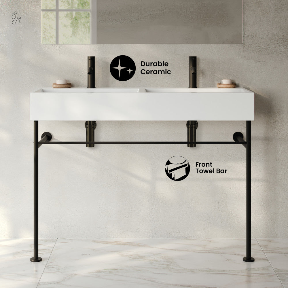 Swiss Madison Claire 48" Double Basin Console Sink with Matte Black Legs