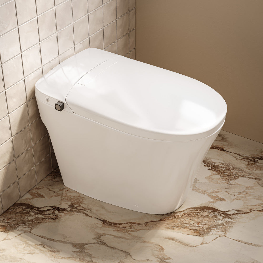 Swiss Madison Hugo H Power Flush Tankless Toilet 12" Rough-in 1.1 GPF Non-Electric ADA Toilet with Integrated Tank and Manual Bidet in Glossy White