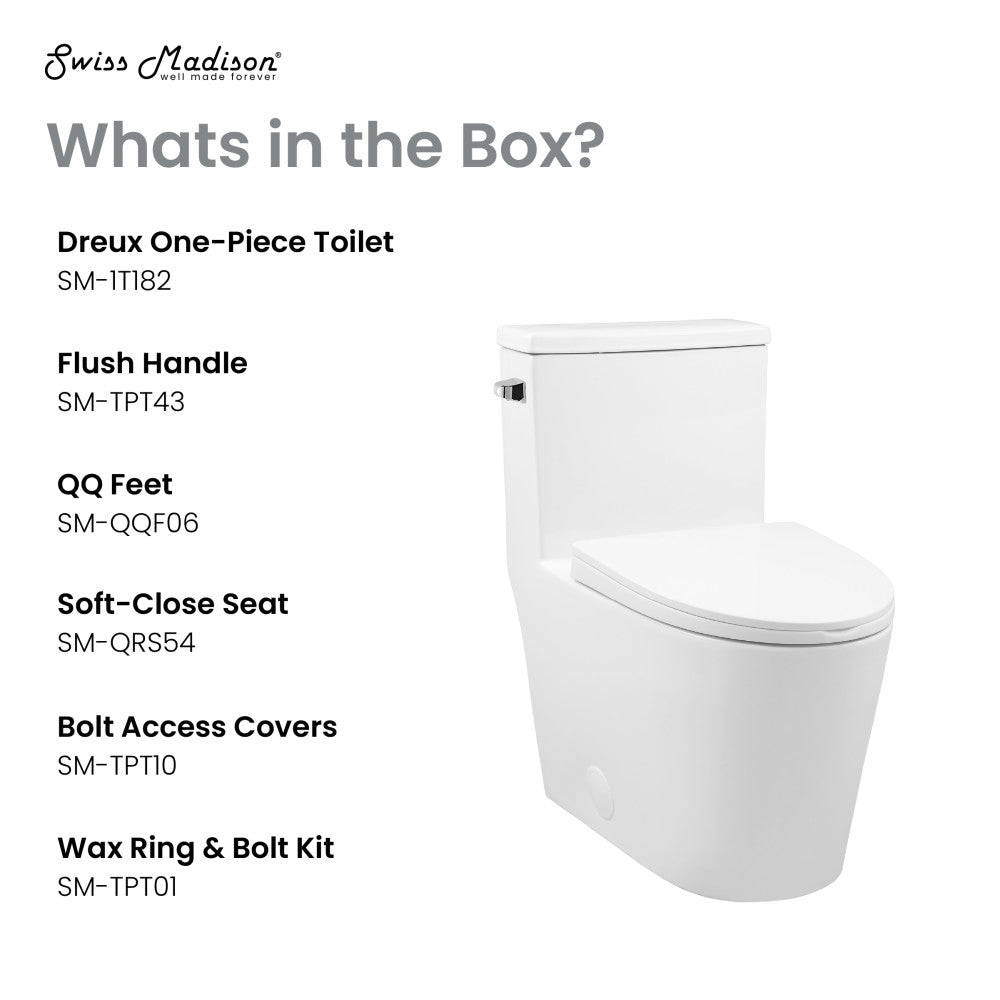 Swiss Madison Dreux One-Piece 12" Rough-in 1.28 GPF Left Flush Elongated Toilet in Glossy White