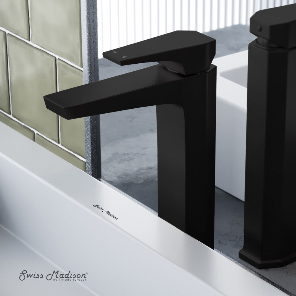 Swiss Madison Voltaire Single Hole, Single-Handle, High Arc Bathroom Faucet in Matte Black