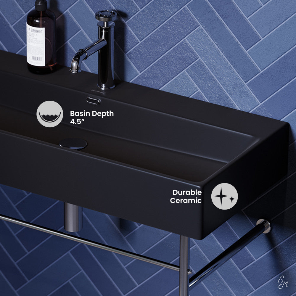 Swiss Madison Claire 40 Ceramic Console Sink Matte Black Basin Chrome Legs
