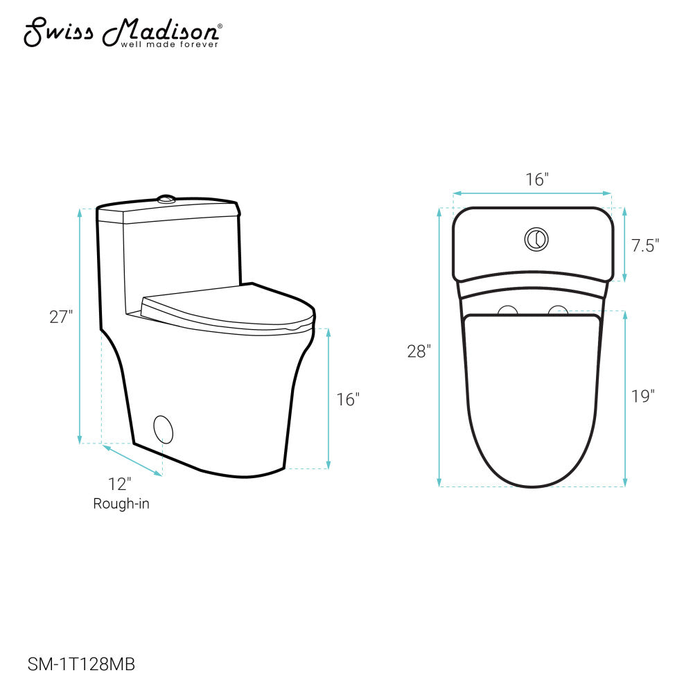Swiss Madison Bastille One-Piece 12" Rough-in 1.1/1.6 GPF Dual Top Flush Elongated Toilet in Matte Black