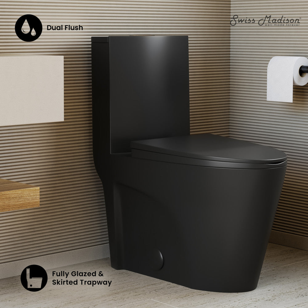 Swiss Madison St. Tropez One-Piece 14" Rough-in 1.1/1.6 GPF Dual Top Flush Elongated Toilet in Matte Black