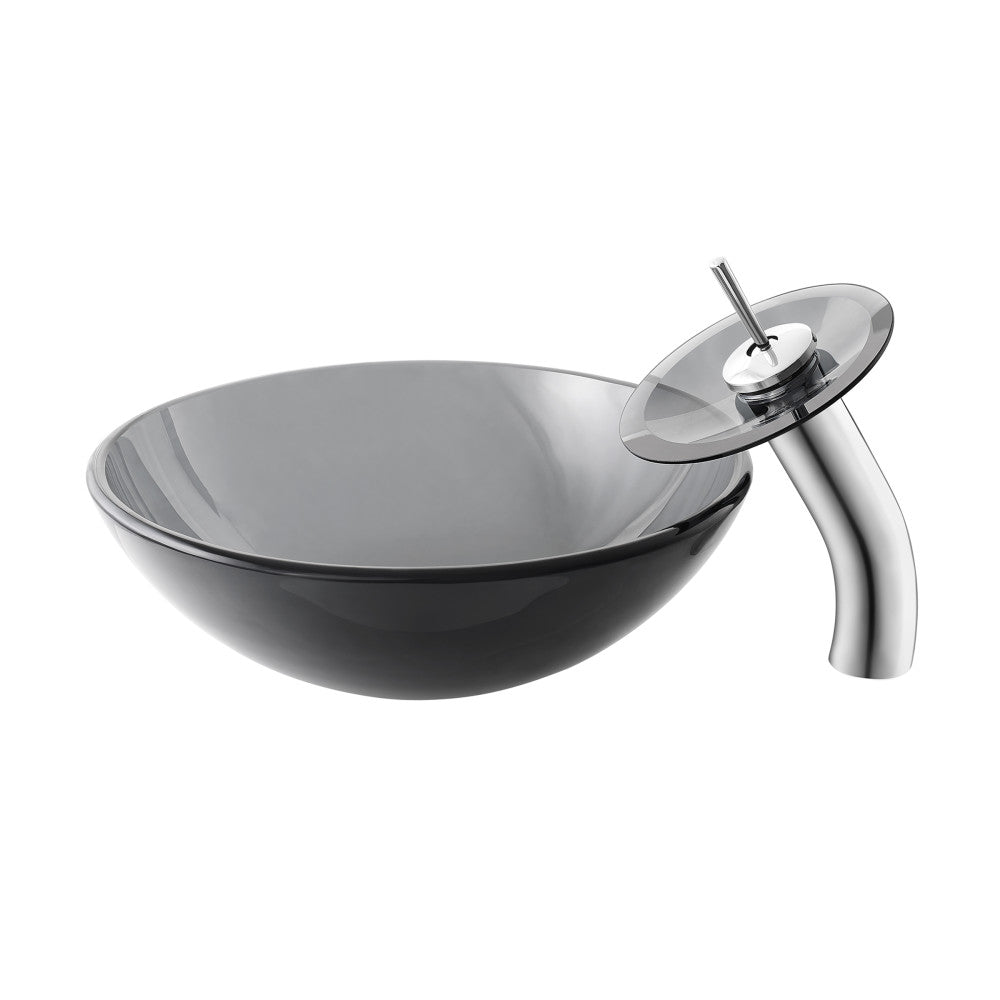 Swiss Madison Cascade 16.5 Color Glass Vessel Sink with Faucet, Black