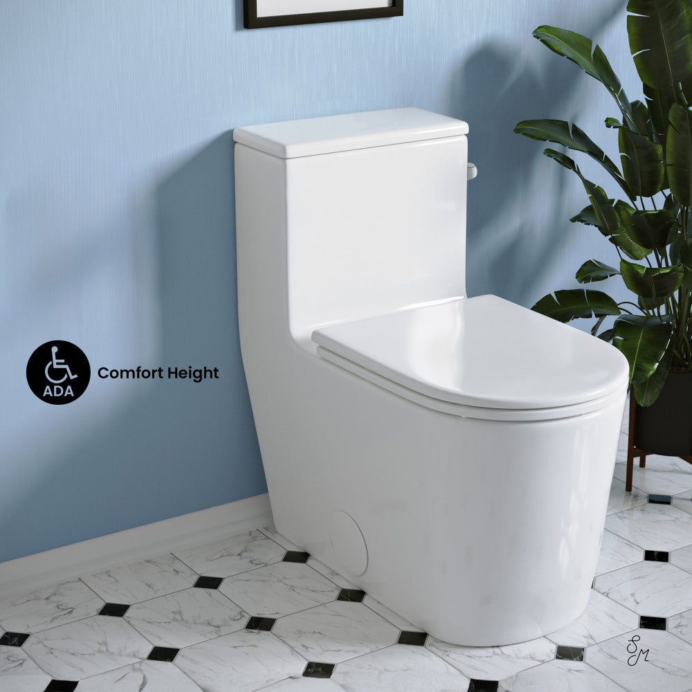 Swiss Madison Liberte One-Piece 12" Rough-in 1.28 GPF Right-Hand Flush Elongated ADA Toilet in Glossy White
