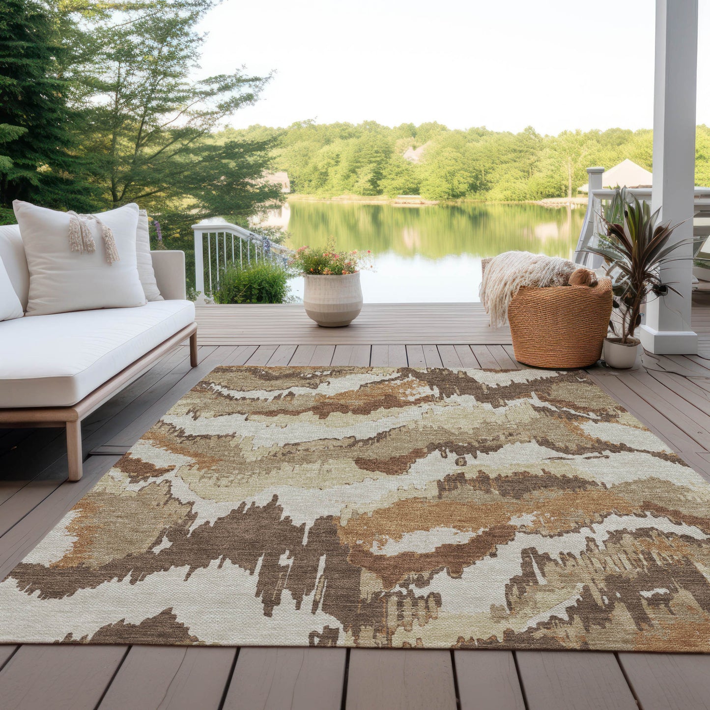 Tabselect Home Line 5' X 8' Brown And Beige Abstract Washable Indoor Outdoor Area Rug