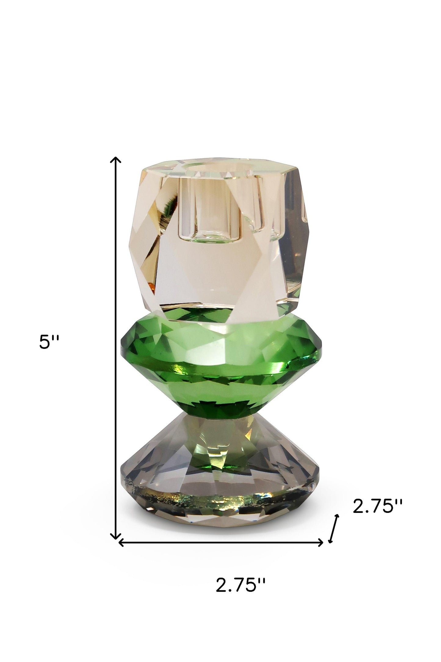 Tabselect Home Line 5" Amber Green And Smoky Black Faceted Crystal Tabletop Taper Candlestick