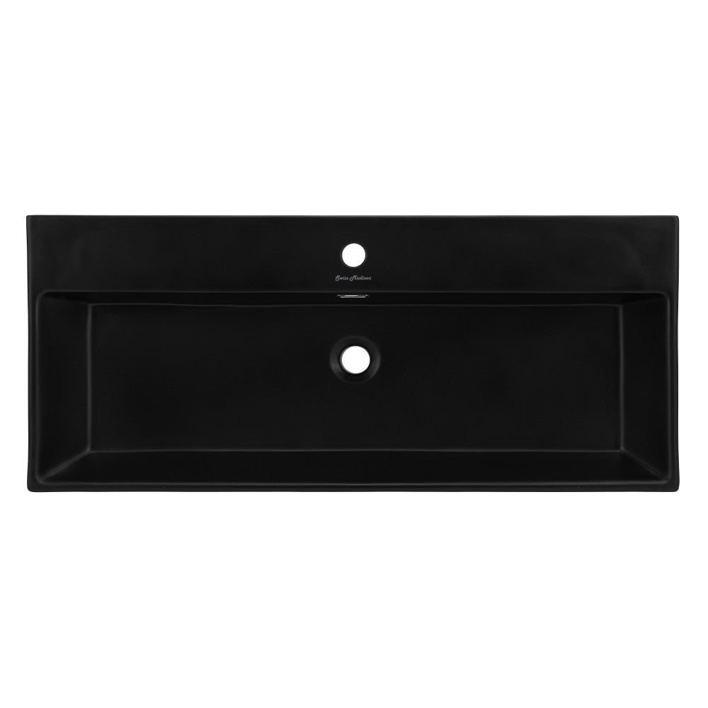 Swiss Madison Claire 40 Ceramic Console Sink Matte Black Basin Gold Legs