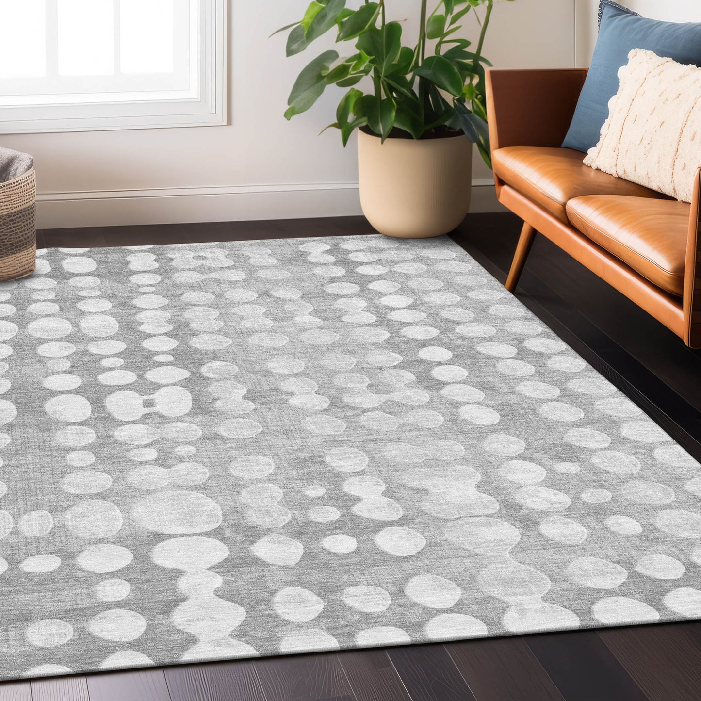 Tabselect Home Line 5' X 8' Gray And Ivory Abstract Washable Indoor Outdoor Area Rug