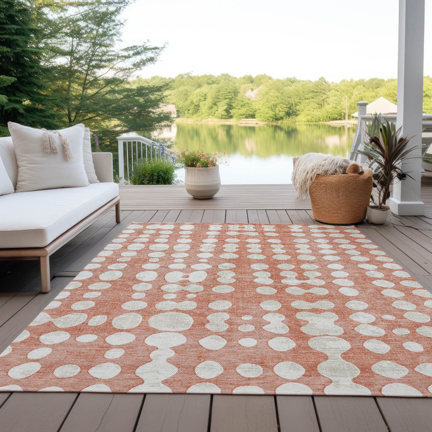 Tabselect Home Line 5' X 8' Salmon And Ivory Abstract Washable Indoor Outdoor Area Rug