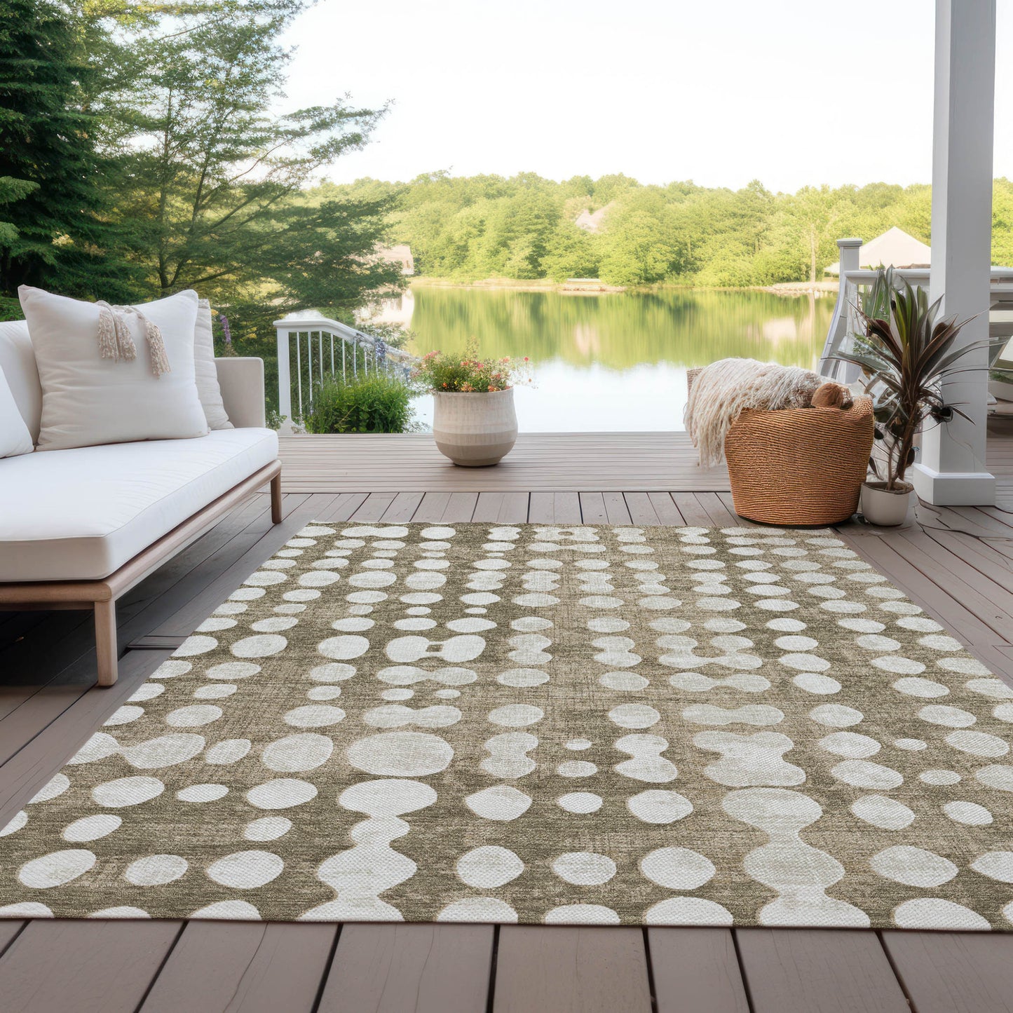 Tabselect Home Line 5' X 8' Taupe And Ivory Abstract Washable Indoor Outdoor Area Rug
