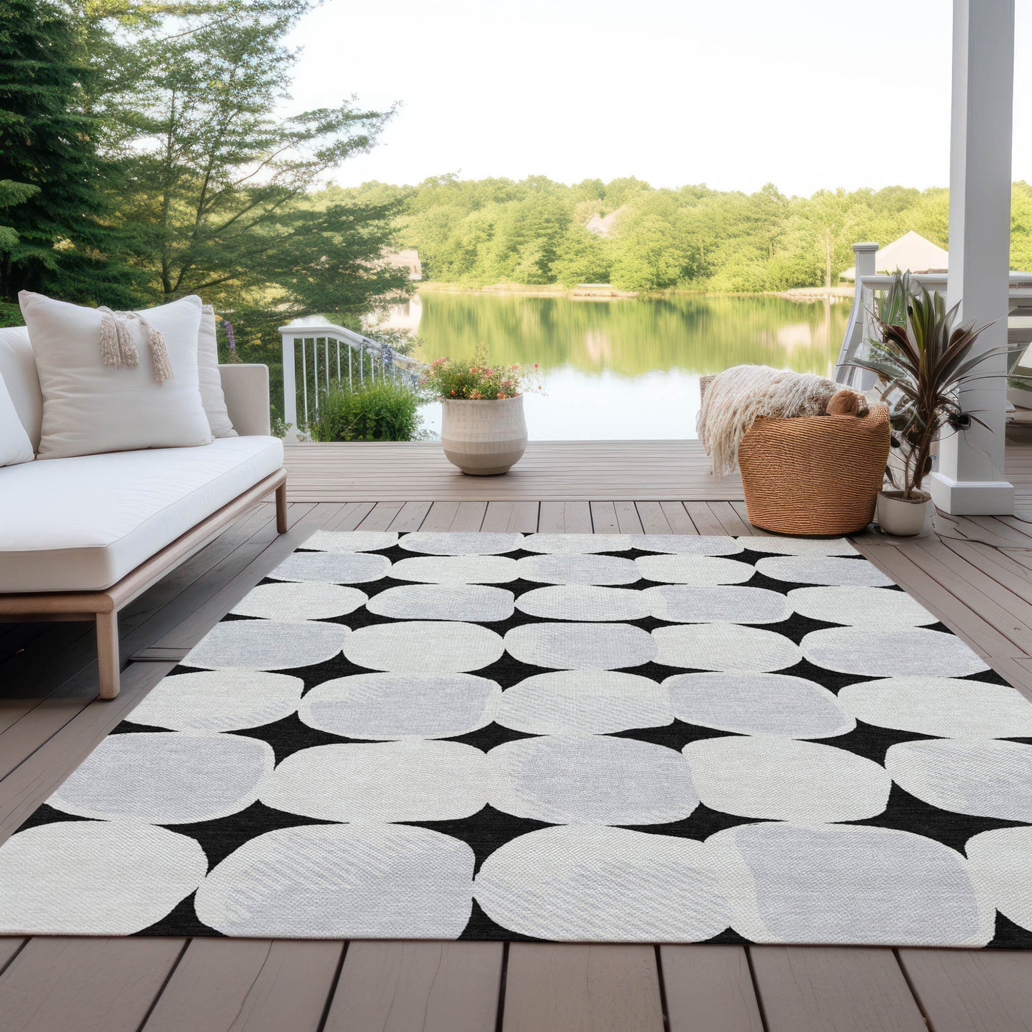 Tabselect Home Line 5' X 8' Black Gray And Ivory Abstract Washable Indoor Outdoor Area Rug