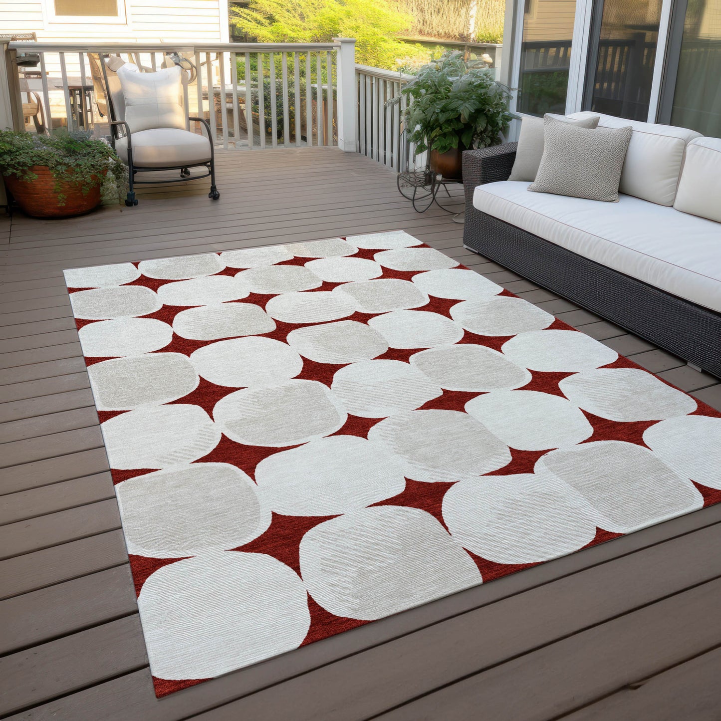 Tabselect Home Line 5' X 8' Burgundy Beige And Ivory Abstract Washable Indoor Outdoor Area Rug
