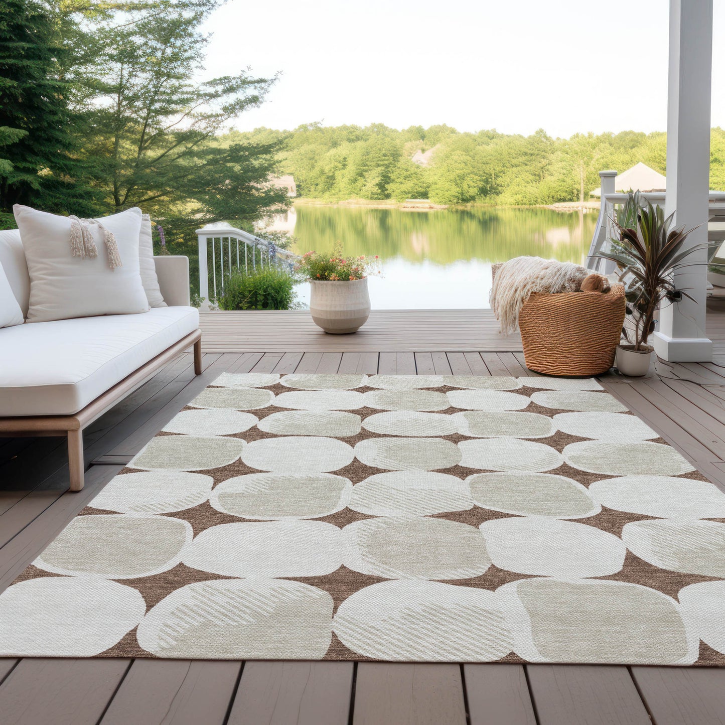 Tabselect Home Line 5' X 8' Brown Beige And Ivory Abstract Washable Indoor Outdoor Area Rug