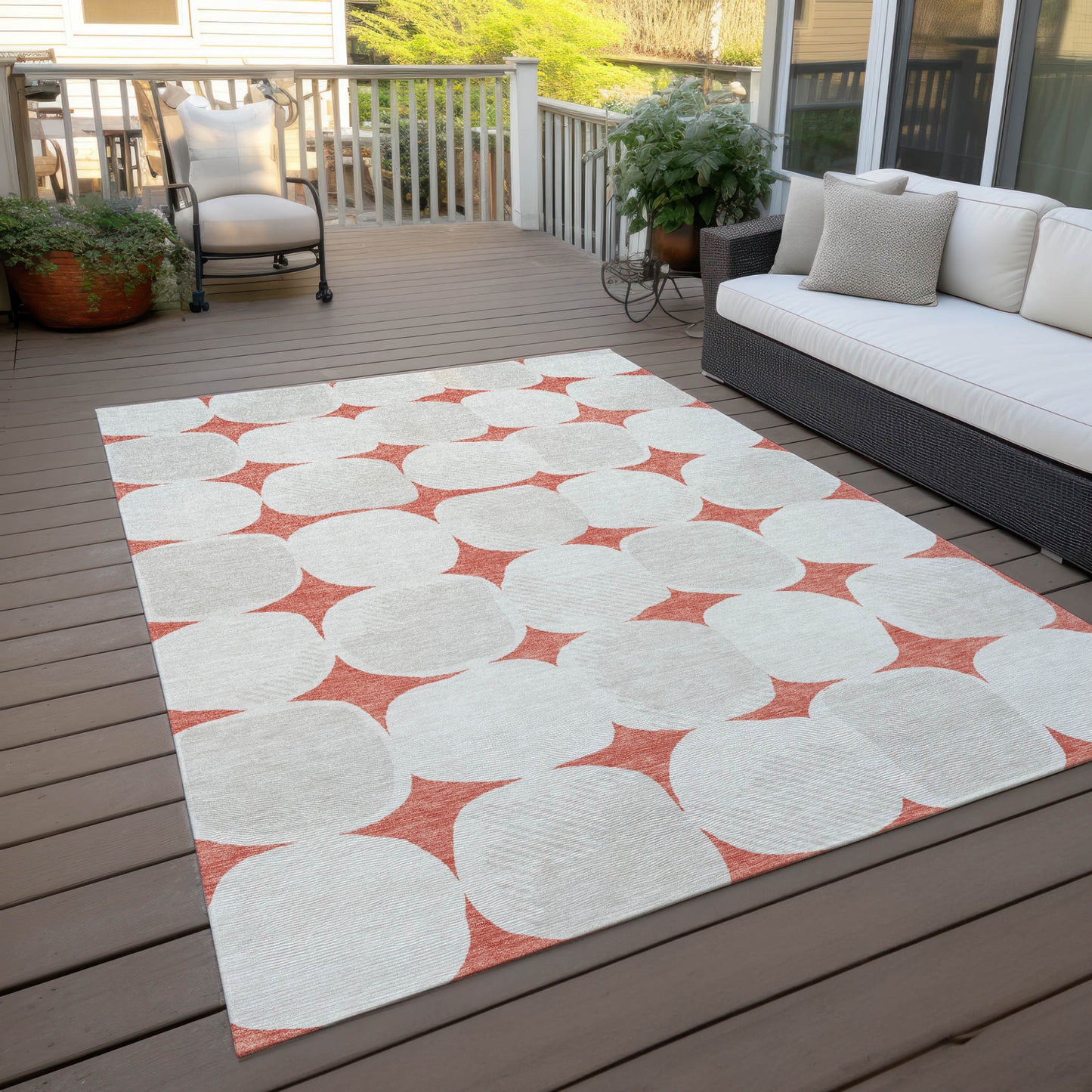 Tabselect Home Line 5' X 8' Salmon Beige And Ivory Abstract Washable Indoor Outdoor Area Rug