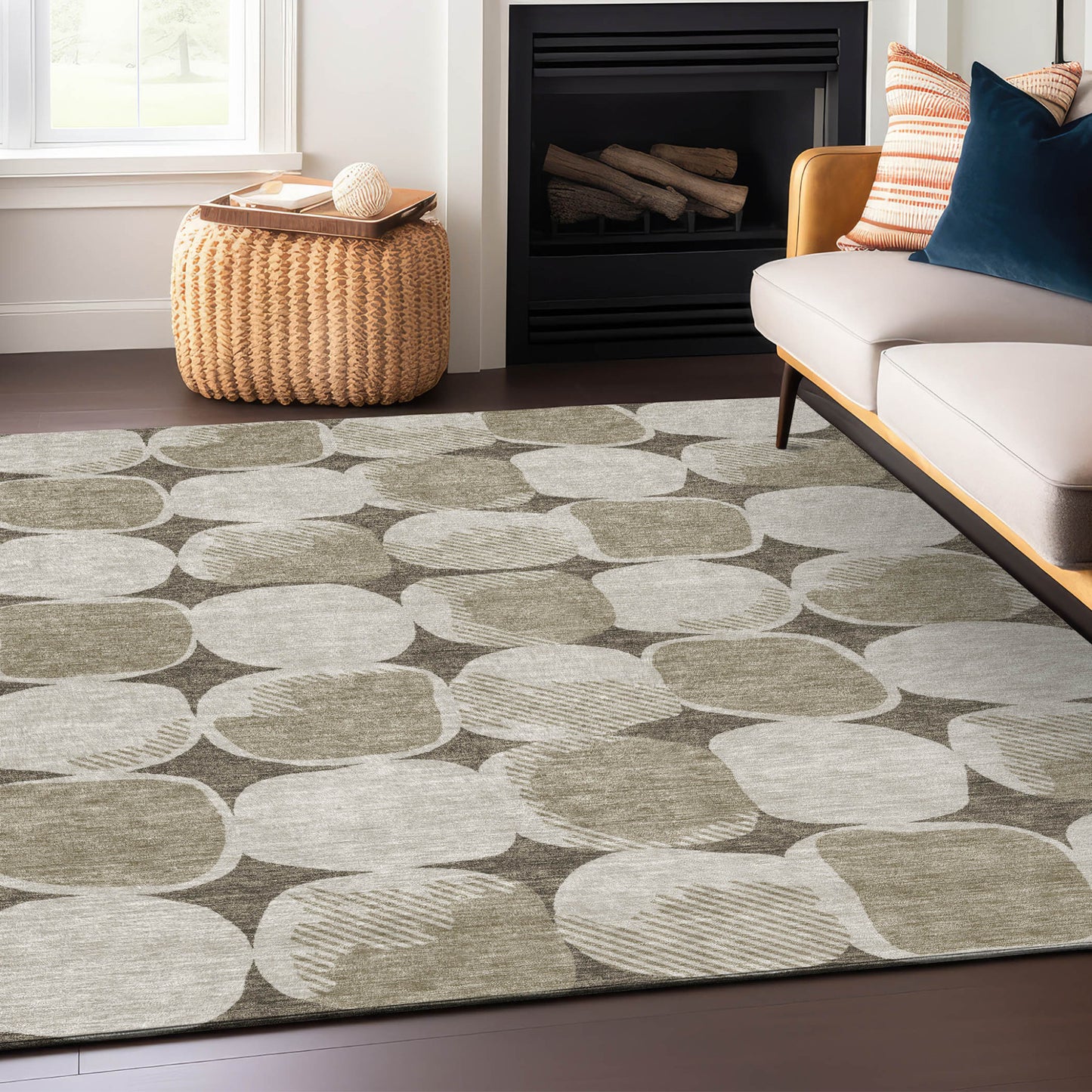 Tabselect Home Line 5' X 8' Taupe Beige And Gray Abstract Washable Indoor Outdoor Area Rug